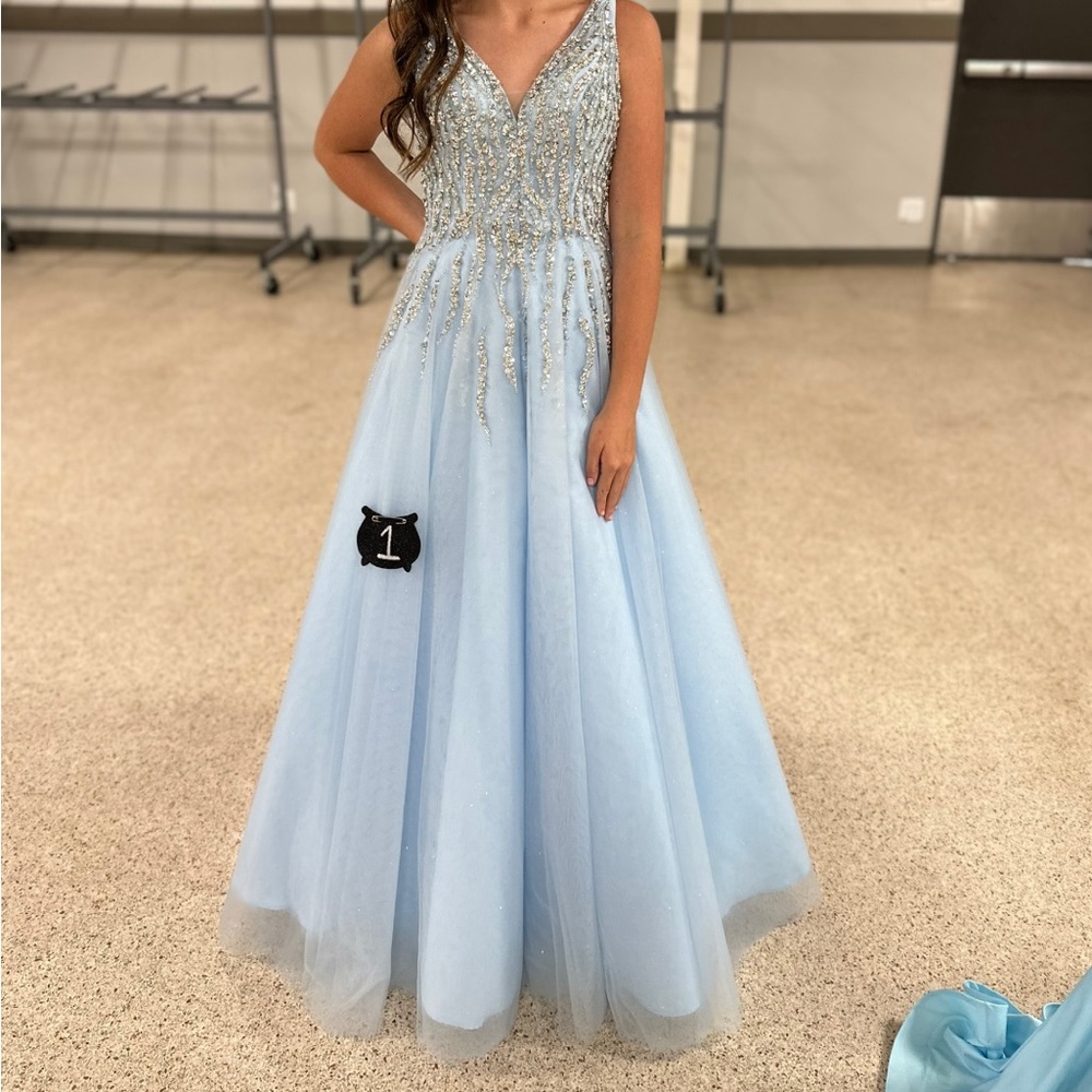 Beautiful baby blue ball gown, sized to a size 2!